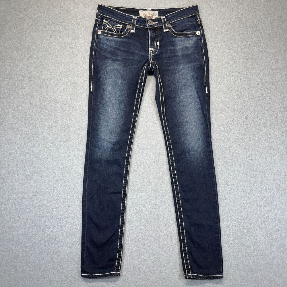 Big Star Liv Skinny Jeans Womens 26R (measures 30x32) Blue Drk Wash Thick Stitch